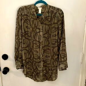 Richard Allen for H&M Green Snake Longsleeve Button-down Blouse